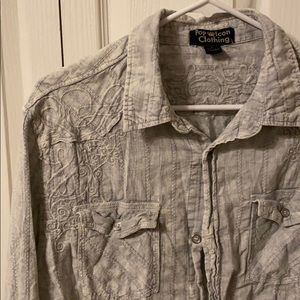 Light Grey Pop Icon Long Sleeve Button Up (L)